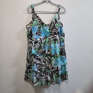 Catherines Tropical  Piece Swimsuit Swimdress Modest Tier Ruffle Plus 30W
